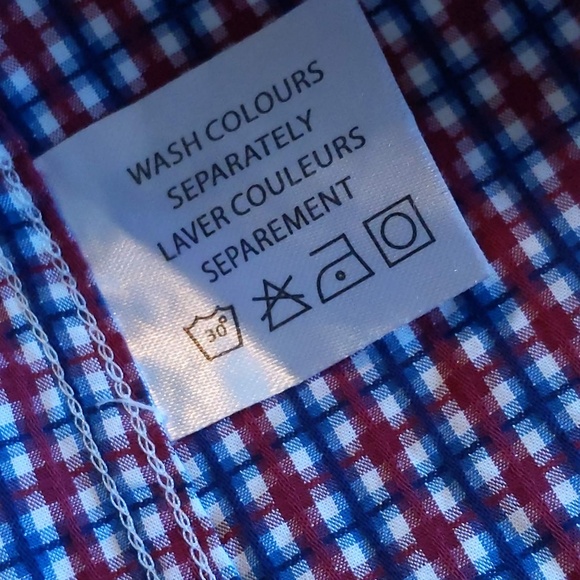 John Lennon Blue and Red Checkered Button Down Long Sleeve Shirt - Picture 9 of 10